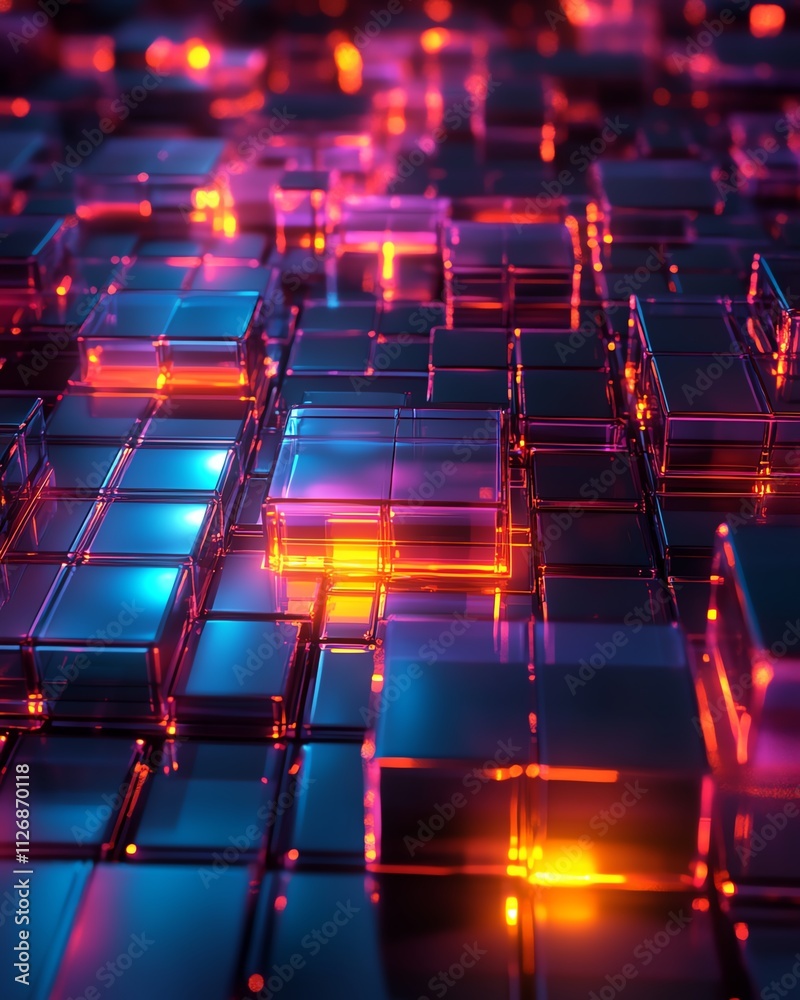 Poster geometric 3d rendering with squares and cubes