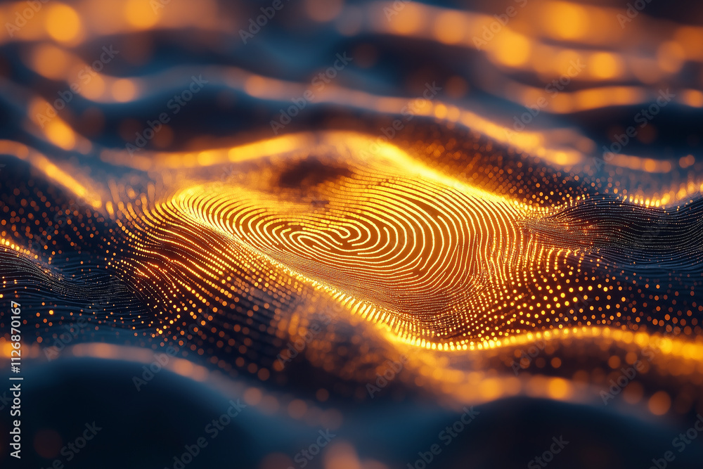 Fototapete Digital wave pattern with glowing lines and textures in vibrant colors. Generative AI
