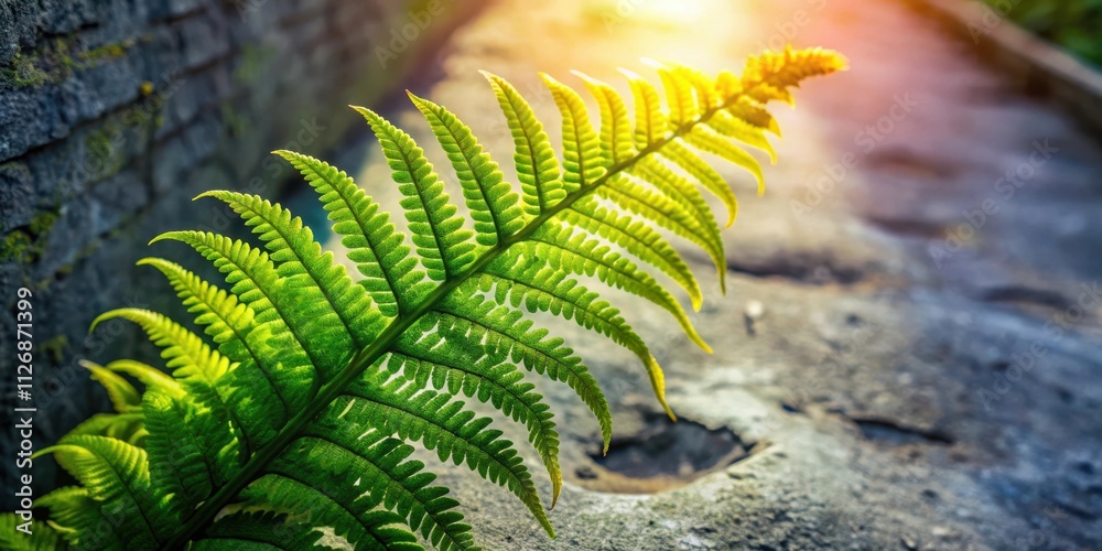 Poster a vibrant fern frond basks in the warm glow of the sun, showcasing its intricate detail and delicate
