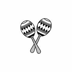 Drawing of outline maraca rattles. Latin American musical instruments made with gourd and seeds. Vector illustration isolated on white background