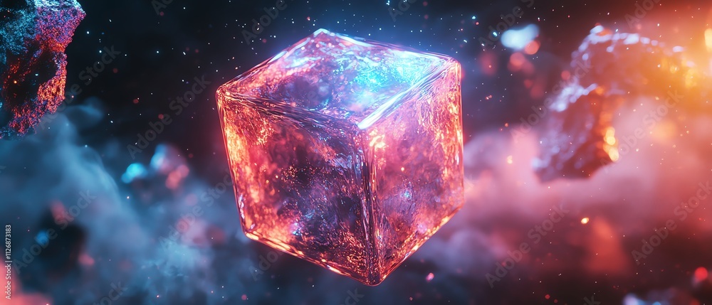 Poster 3d abstract cube floating in space