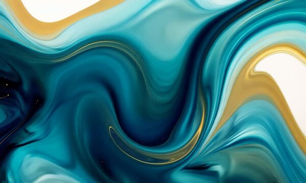 Modern watercolor background or elegant card design for birthday invite or wedding or menu with abstract blue ink waves and golden splashes. Video background.