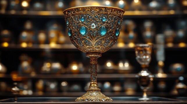 a gold goblet with a design on it