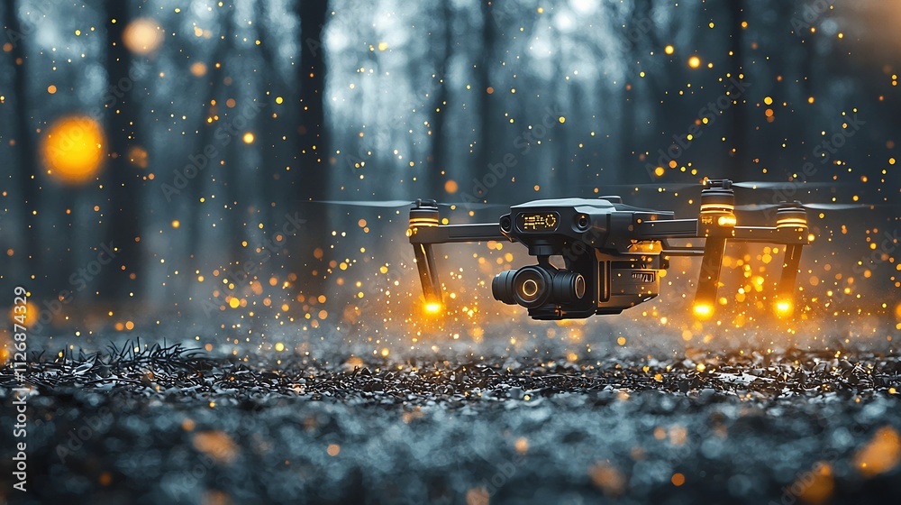 Poster aerial drone equipped with advanced sensors and connectivity sending real time emergency alerts and 