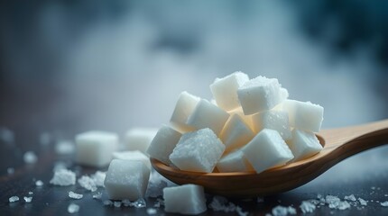 a spoon of cube sugar on table
