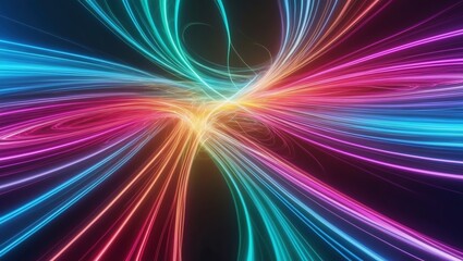 Vibrant abstract background featuring swirling neon lines in blue, pink, and orange hues, creating a dynamic and energetic visual effect.