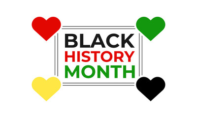 Vector graphic of African-american black history. Human hands holding colorful heart celebrating yellow green colors over black background. Design for cards, prints, social media, poster, flyer.