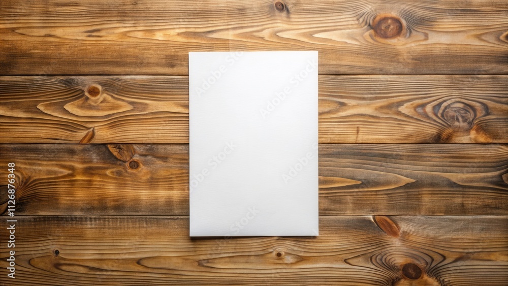 Aufkleber Blank Paper Sheet on Rustic Wood Background, Ideal for Adding Text or Design