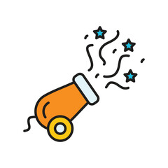 Confetti Cannon color line icon with white background vector stock illustration
