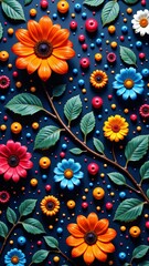 flowers background, Colorful geometric flowers and shapes in an artistic pattern
