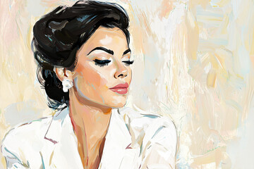 Modern art painting portrait of beautiful brunette woman on abstract background