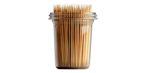 Glass container with toothpicks isolated on transparent background