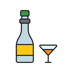 Wine Bottle color line icon with white background vector stock illustration
