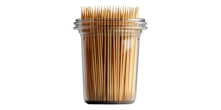 Glass container with toothpicks isolated on transparent background