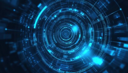 Fototapeta premium Abstract Digital Technology Background Futuristic Blue Circles Network Data Innovation Interface