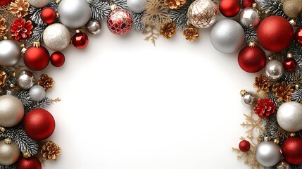 Festive Christmas Ornament Frame White Background