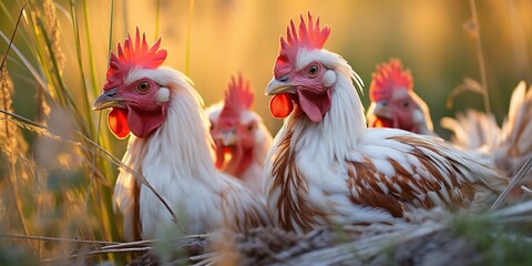 Naklejka premium rooster in the grass