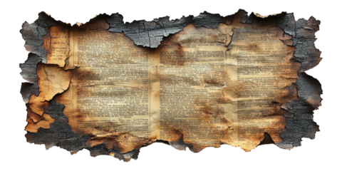 Burnt old newspaper text isolated on transparent background