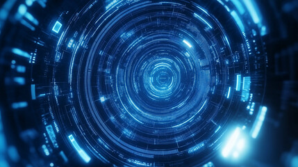 Fototapeta premium Advanced Heads-Up Display Design in Blue, Featuring Concentric Digital Elements