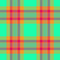 Designer plaid background pattern, 1940s seamless vector texture. Elegance fabric textile tartan check in green and orange colors.