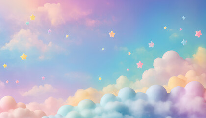 rainbow unicorn background A whimsical dreamscape of fluffy pastel clouds, sparkling stars, and a rainbow sky. Perfect for projects needing a touch of magic and serenity. 