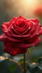 Close-up of Deep Crimson Rose Petal with Sparkling Water Droplets