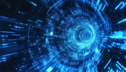 Obraz premium Abstract Blue Digital Tunnel Futuristic Technology Background
