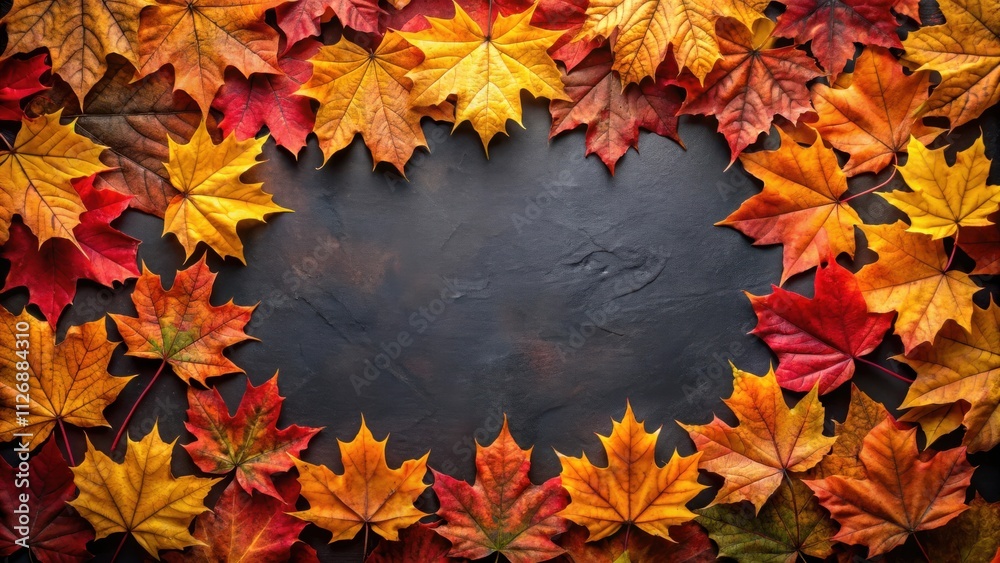 Poster Autumn leaves frame a dark background, creating a vibrant border for a text or message.