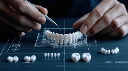 Innovative dental technology and 3d printed teeth design on digital blueprint