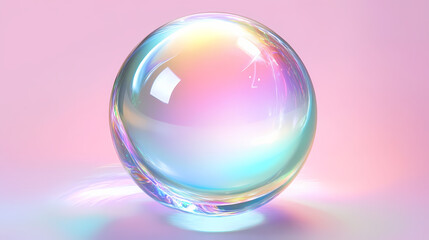 A iridescent glass sphere reflects colorful light. Opalescent. Illustration