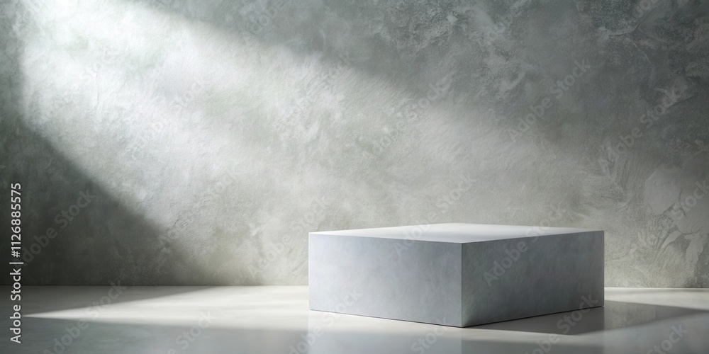 Aufkleber a minimalist display with a gray concrete wall and a single platform in the center