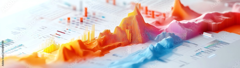 Poster 3d global data analytics with graph and map on white background