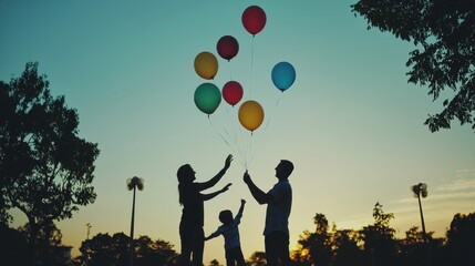 Family Celebrating New Year with Balloon Release