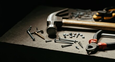 Fototapeta premium Vintage workbench with tools hardware