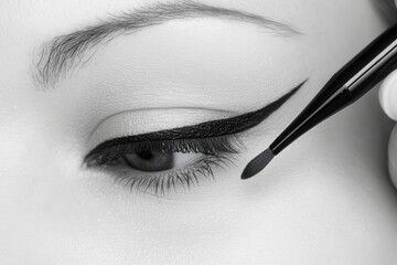 Applying winged eyeliner makeup tutorial indoor studio close-up view beauty techniques for stunning looks
