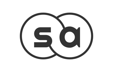 SA business company emblem with outline rounds and letters s a. Logo template of two merged circles for brand identity, logotype. Vector Infinity symbol