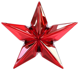 A clear red star with a shiny crystal glass surface, isolated background.