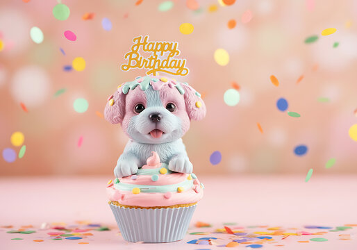 생일 축하 파티 강아지 캐릭터 케잌 이미지 생일케이크 버스데이 텍스트 생일 이벤트 케이크