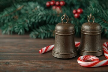 Festive holiday bells and candy canes cozy home setting decorative elements christmas spirit