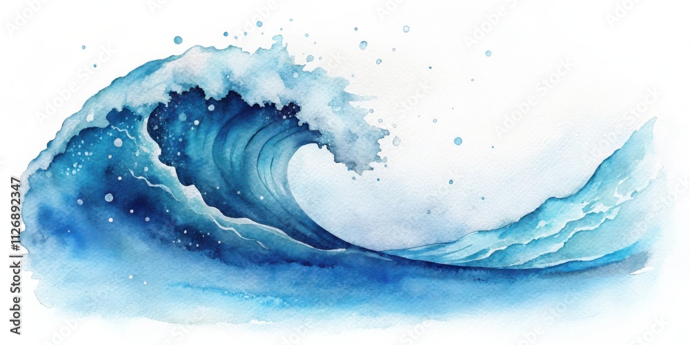 Aufkleber a captivating watercolor painting of a majestic crashing wave, its crest adorned with a delicate lay