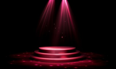 Elegant Stage with Spotlight in Rich Red and Black Color Palette for Performances and Events