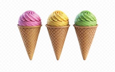 abstract 3d Triple scoop ice cream cone png design 