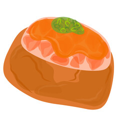 Handrawn illustration of inari sushi with sauce