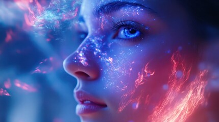 Ethereal portrait blending human features and cosmic elements