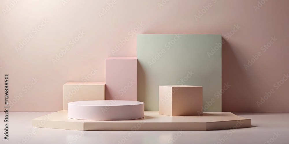 Poster abstract minimalist product display with geometric shapes in earthy tones