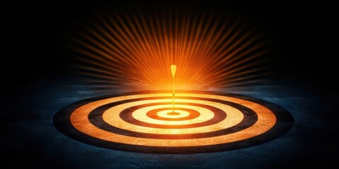 Obraz premium A glowing target with concentric circles and a rising arrow, symbolizing focus, achievement, and success against a dark background.