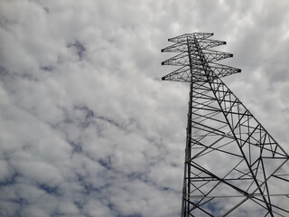 Lattice steel tower for power transmission power line. Distribution steel tower structure for high voltage power line.