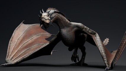 Wyvern Type Dragon 2 of background. 3d model rendering