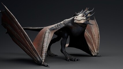 Wyvern Type Dragon 2 of background. 3d model rendering