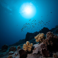 Naklejka premium A vibrant coral reef teeming with marine life.